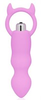 Розовый анальный вибромассажер с рожками - 12 см. - фото 168637