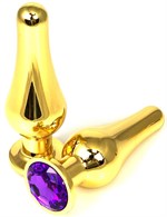 Золотистая удлиненная анальная пробка с фиолетовым кристаллом - 11,5 см. - фото 96375
