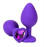 Фиолетовая силиконовая анальная пробка с фиолетовым стразом-сердцем - 10,5 см. - фото 182656