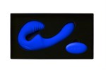 Синий безремневой страпон с пультом ДУ - 17,5 см. - фото 174984