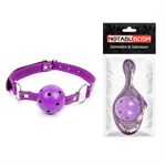 Фиолетовый кляп-шарик на регулируемом ремешке с кольцами - фото 1406265