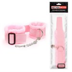 Розовые меховые наручники на регулируемых черных пряжках - фото 1365007