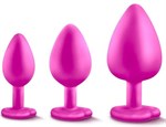 Набор розовых анальных пробок с прозрачным кристаллом-сердечком Bling Plugs Training Kit - фото 1307503