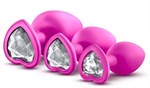 Набор розовых анальных пробок с прозрачным кристаллом-сердечком Bling Plugs Training Kit - фото 1307501