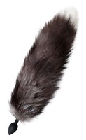 Черная силиконовая анальная втулка с хвостом чернобурой лисы - размер S - фото 1365086