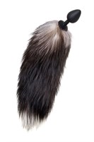 Черная анальная втулка с хвостом чернобурой лисы - размер М - фото 1348103