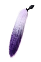 Черная анальная втулка с фиолетово-белым хвостом - размер S - фото 1348111