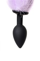 Черная анальная втулка с фиолетово-белым хвостом - размер S - фото 1348118