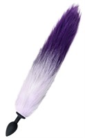 Черная анальная втулка с фиолетово-белым хвостом - размер S - фото 1348110
