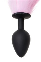 Черная анальная втулка с бело-розовым хвостом - размер M - фото 1348143