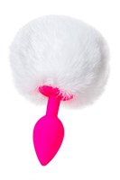 Розовая анальная втулка Sweet bunny с белым пушистым хвостиком - фото 1365105