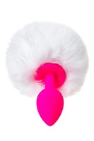 Розовая анальная втулка Sweet bunny с белым пушистым хвостиком - фото 1365107
