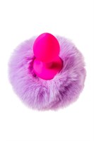Розовая анальная втулка Sweet bunny с сиреневым пушистым хвостиком - фото 1406600