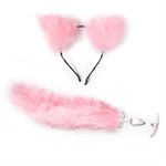 Розовый игровой набор: ободок с ушками и анальная пробка с хвостиком - фото 168694