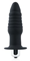 Черная ребристая вибровтулка с ограничителем - 9 см. - фото 193059