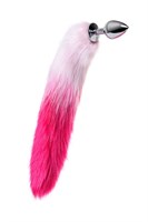 Серебристая анальная втулка с бело-розовым хвостом - размер M - фото 1406709