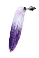 Серебристая металлическая анальная втулка с фиолетово-белым хвостом - размер M - фото 98469