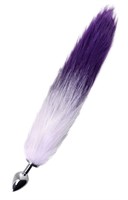 Серебристая металлическая анальная втулка с фиолетово-белым хвостом - размер M - фото 98468