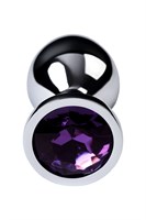 Серебристая коническая анальная пробка с фиолетовым кристаллом - 8 см. - фото 1406783