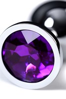 Серебристая коническая анальная пробка с фиолетовым кристаллом - 8 см. - фото 1406787