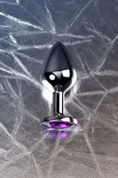 Серебристая коническая анальная пробка с фиолетовым кристаллом - 8 см. - фото 1406788