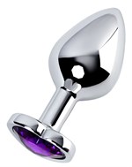 Серебристая коническая анальная пробка с фиолетовым кристаллом - 7 см. - фото 98528