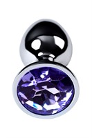 Серебристая конусовидная анальная пробка с фиолетовым кристаллом - 7 см.  - фото 1406794