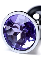 Серебристая конусовидная анальная пробка с фиолетовым кристаллом - 7 см.  - фото 1406798