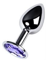 Серебристая конусовидная анальная пробка с фиолетовым кристаллом - 7 см.  - фото 1406791