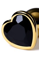 Золотистая коническая анальная пробка с черным кристаллом-сердечком - 7 см.  - фото 1294931