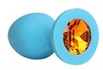 Голубая силиконовая анальная пробка с оранжевым кристаллом - 9,5 см. - фото 164975