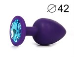 Фиолетовая анальная пробка с голубым кристаллом - 9,5 см.  - фото 165014