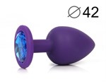 Фиолетовая анальная пробка с синим кристаллом - 9,5 см.  - фото 165022