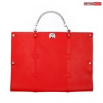 Красный набор БДСМ в сумке: маска, ошейник с поводком, наручники, оковы, плеть - фото 1416100