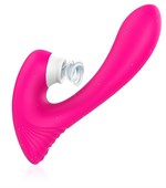 Ярко-розовый клиторальный стимулятор DAWN с вагинальным отростком - фото 434827