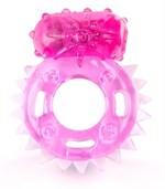 Розовое эрекционное кольцо c шипиками по кругу и вибропулей - фото 160561