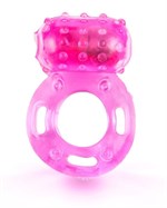 Розовое гелевое эрекционное кольцо с вибропулей - фото 160731
