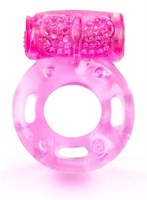 Розовое эрекционное кольцо с виброэлементом - фото 160732