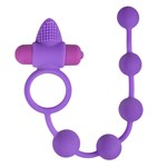 Фиолетовое эрекционное виброкольцо с анальной цепочкой Triple Pleasure - фото 182786