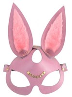 Розовая кожаная маска  Зайка  с длинными ушками - фото 171152