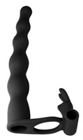 Черная вибронасадка для двойного проникновения Naughty Bunny - 17 см. - фото 1407914