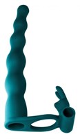 Зеленая вибронасадка для двойного проникновения Jungle Bunny - 17 см. - фото 160910
