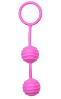 Розовые вагинальные шарики с ребрышками Pleasure Balls - фото 1312731