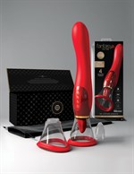 Красный двухсторонний вибростимулятор Ultimate Pleasure 24K Gold Luxury Edition - 25 см. - фото 1407945