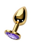 Золотистая анальная втулка с фиолетовым кристаллом-сердечком - 7 см. - фото 1408161
