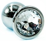 Серебристая коническая анальная втулка с прозрачным кристаллом - 8 см. - фото 471539