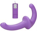 Фиолетовый безремневой вибрострапон с пультом управления Vibrating Silicone Strapless Strapon - фото 167213