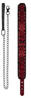 Красно-черный широкий ошейник с поводком Luxury Collar with Leash - фото 166934
