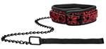 Красно-черный широкий ошейник с поводком Luxury Collar with Leash - фото 166933