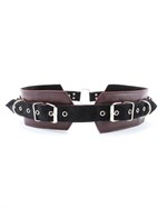 Бордовый пояс с колечками для крепления наручников Maroon Leather Belt - фото 1348251